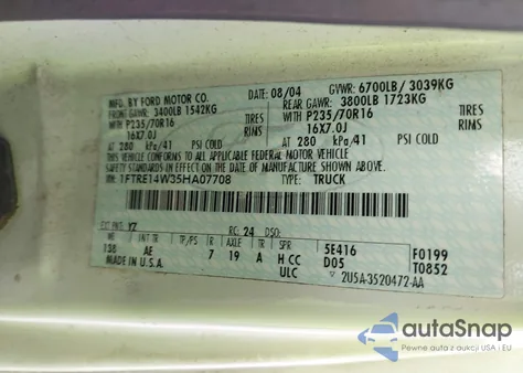 2005 Ford E-150 Commercial/Recreational from USA, damaged, VIN 1FTRE14W35HA07708